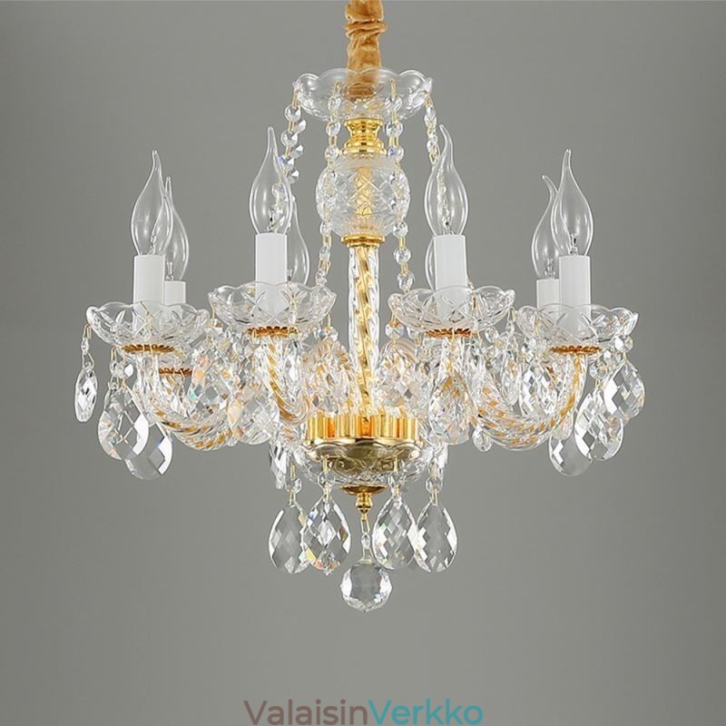 Eurooppalainen kirkas kristallikruunu lasilamppurunko 8 valoa kultainen kattolamppu
