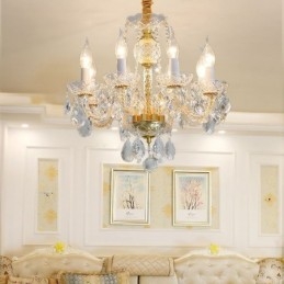 Eurooppalainen kirkas kristallikruunu lasilamppurunko 8 valoa kultainen kattolamppu