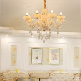 Silmiä hivelevä kristallikruunu eurooppalainen konjakkivärinen kattolamppu lasirunko 8 valoa