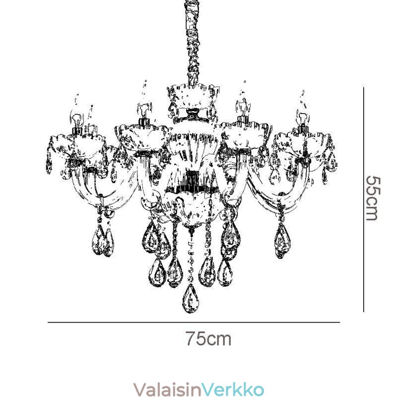 Silmiä hivelevä kristallikruunu eurooppalainen konjakkivärinen kattolamppu lasirunko 8 valoa