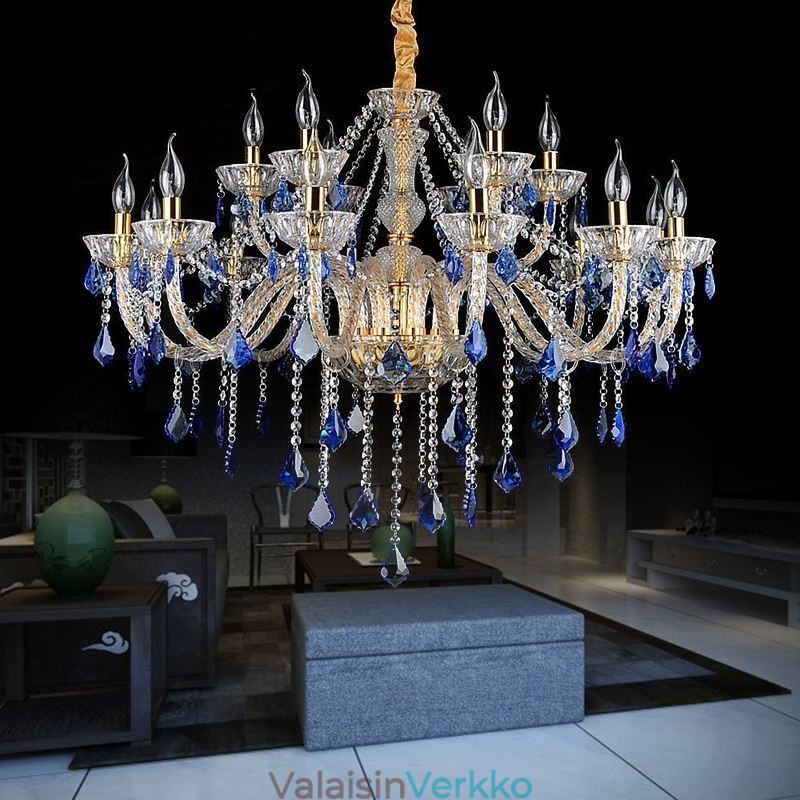 European Crystal Chandelier Luxury Riipus Vaaleansininen Riipus