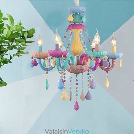 Eurooppalainen värikäs kristallikruunu Macaron-riippuvalaisin Eurooppalainen värikäs kristallikruunu Macaron-riippuvalaisin