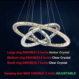 Riippuvalaisimet Amber ja Clear K9 Crystal Kattokruunu Valaistus 3 renkaalla