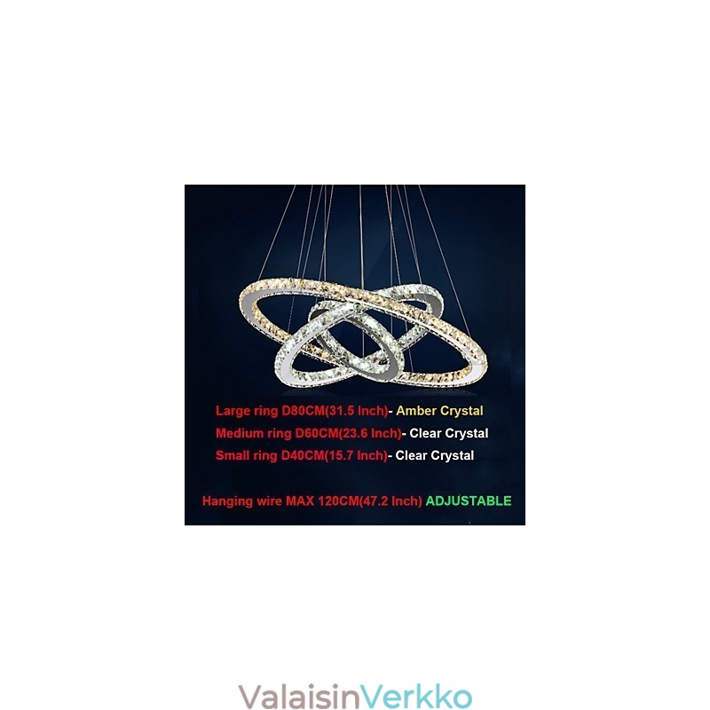Riippuvalaisimet Amber ja Clear K9 Crystal Kattokruunu Valaistus 3 renkaalla