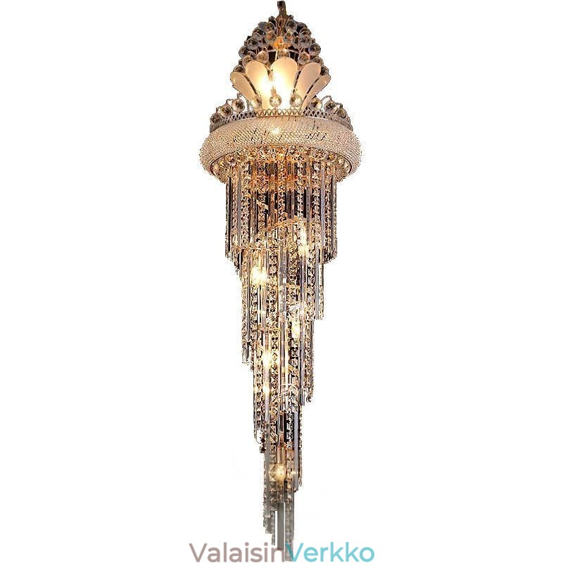 Graceful Crystal Kattokruunu Moderni Yksinkertainen Pitkä Riippu Kaksipuolinen Portaikko