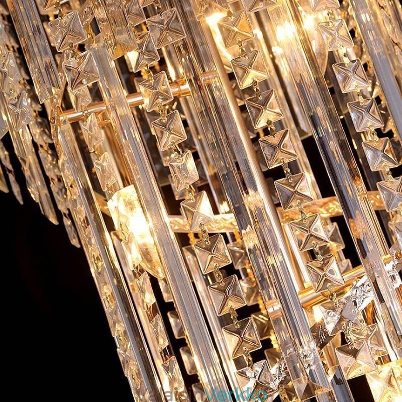 Graceful Crystal Kattokruunu Moderni Yksinkertainen Pitkä Riippu Kaksipuolinen Portaikko