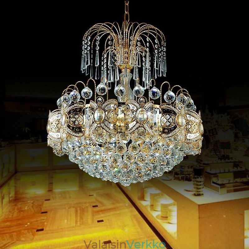 Graceful Crystal Kattokruunu Klassinen kultaväri riippuvalaisin