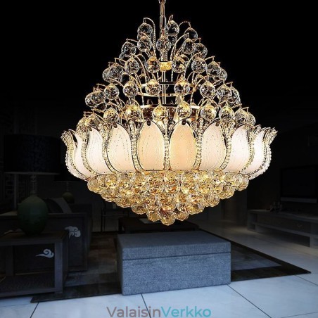 Nykyaikainen Crystal Empire Kattokruunu Kultavärinen Riippuvalaisin Lotus Nykyaikainen Crystal Empire Kattokruunu Kultavärinen Riippuvalaisin Lotus