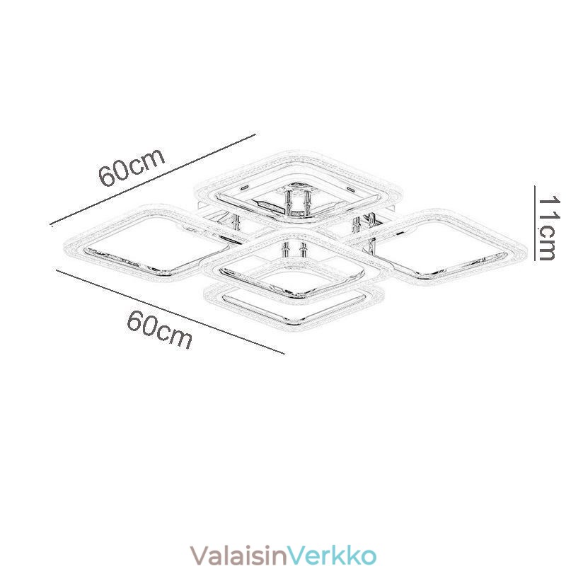 Uppoasennettava kromiakryyli-neliömäinen kattovalaisin 5 valoa