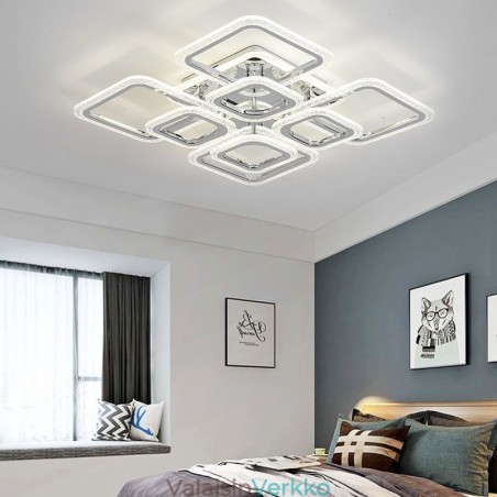 Uppoasennettava akryyli nelikulmainen kattovalaisin kromi 8 valoa