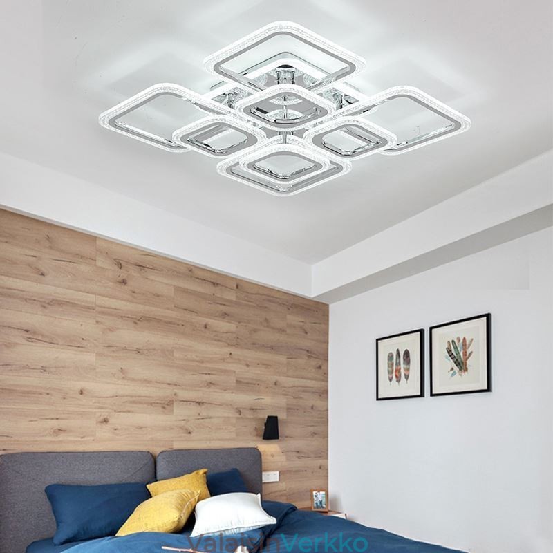 Uppoasennettava akryyli nelikulmainen kattovalaisin kromi 8 valoa