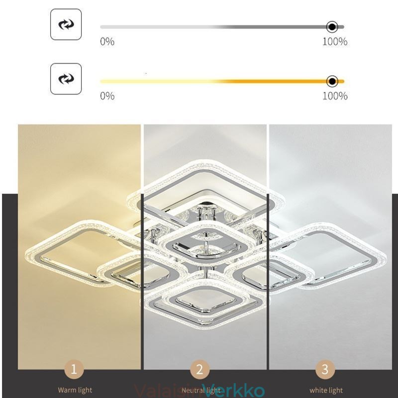 Uppoasennettava akryyli nelikulmainen kattovalaisin kromi 8 valoa