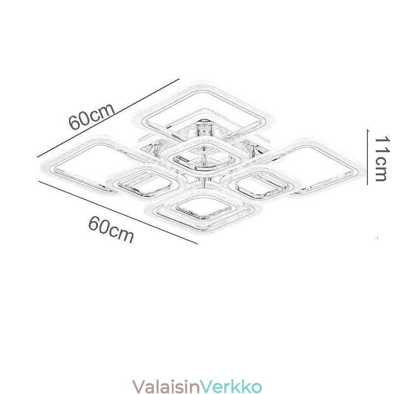 Uppoasennettava akryyli nelikulmainen kattovalaisin kromi 8 valoa