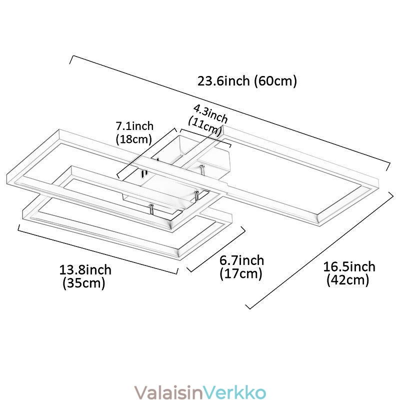 Uppoasennettu akryyli, geometrinen suorakaiteen muotoinen kattovalo