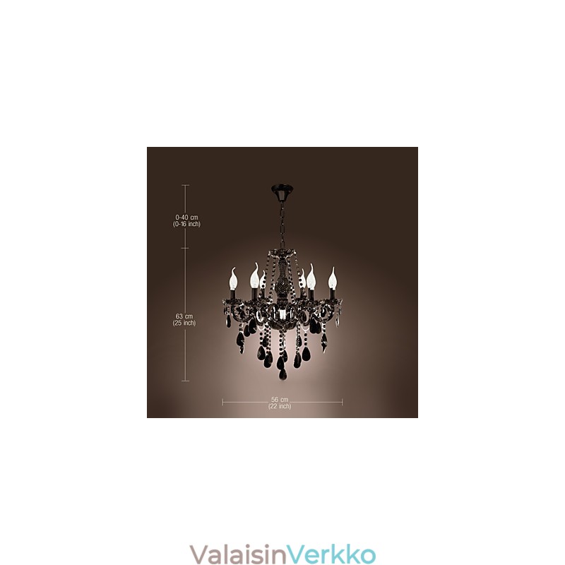 Kattokruunu Black Crystal Modern 6 valoa