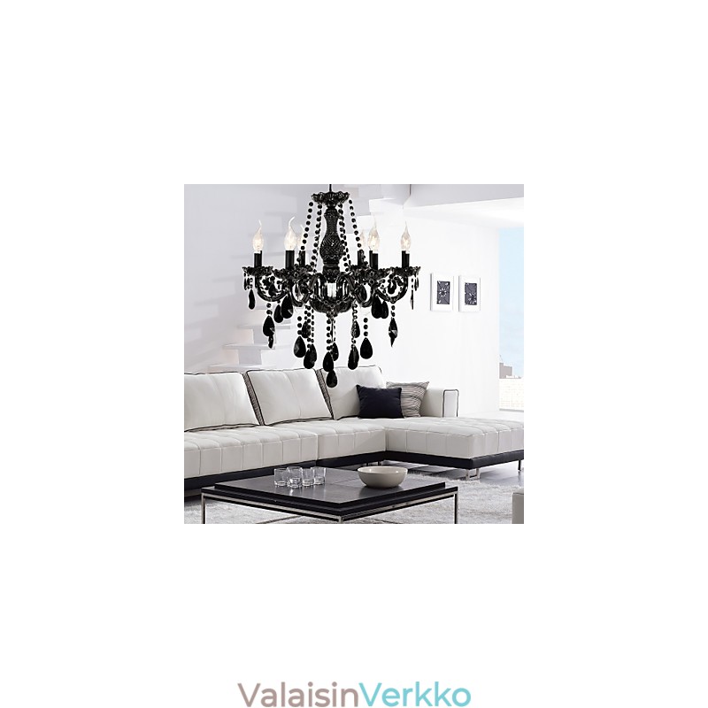 Kattokruunu Black Crystal Modern 6 valoa