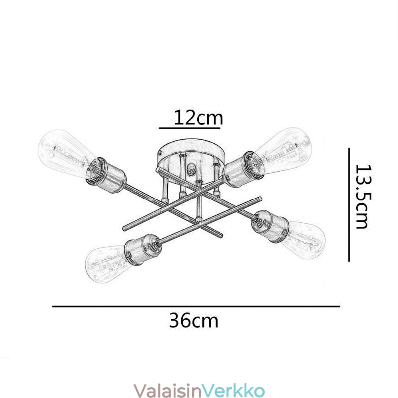 Uppoasennettava kattovalaisin, 4 valokanta