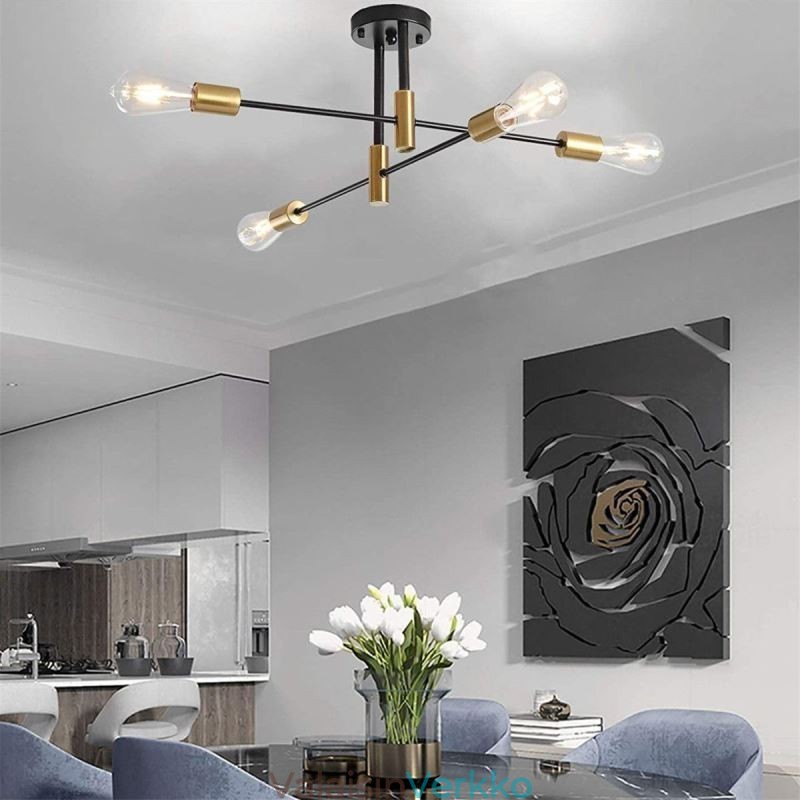 4 valoa Musta Sputnik Kattokruunu Mid Century Puolitasossa asennettu kattovalo