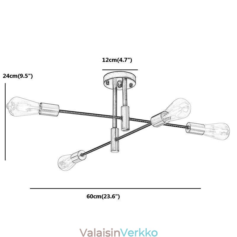 4 valoa Musta Sputnik Kattokruunu Mid Century Puolitasossa asennettu kattovalo