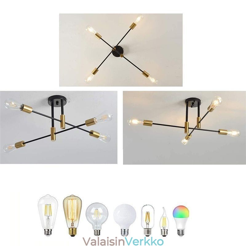 4 valoa Musta Sputnik Kattokruunu Mid Century Puolitasossa asennettu kattovalo