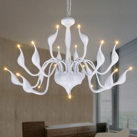 18 Lights Stainless Post Modern Swan Kattokruunu Valo G4 Valkoinen viimeistelty 18 Lights Stainless Post Modern Swan Kattokruunu Valo G4 Valkoinen viimeistelty