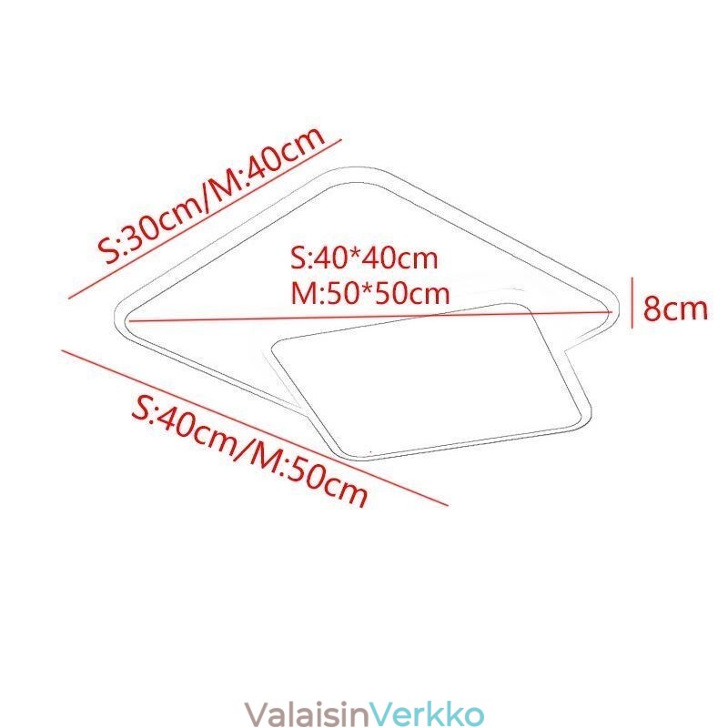 Uppoasennettu kaksinkertainen neliömäinen kattovalo