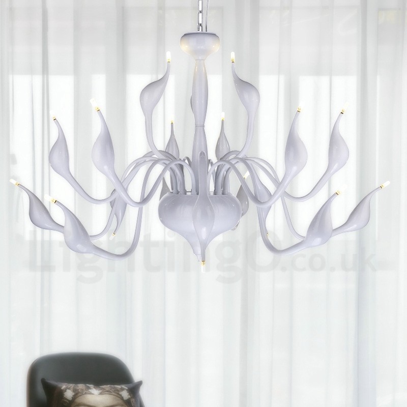 18 Lights Stainless Post Modern Swan Kattokruunu Valo G4 Valkoinen viimeistelty