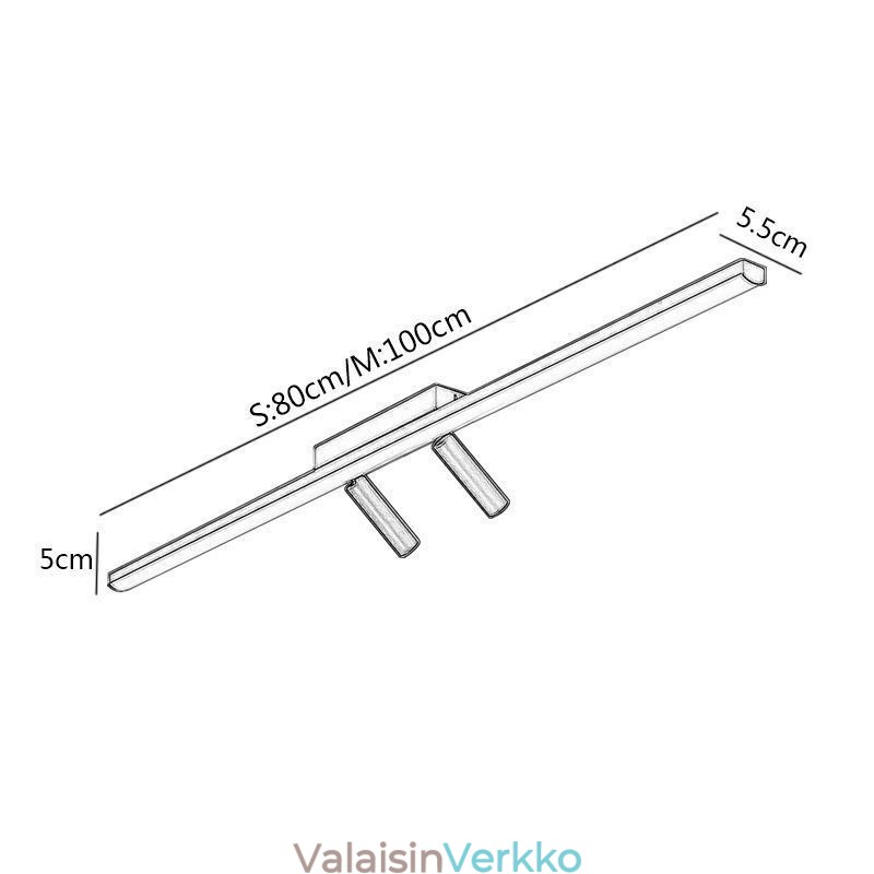 Lineaarinen kattoon upotettava akryylikohdevalo