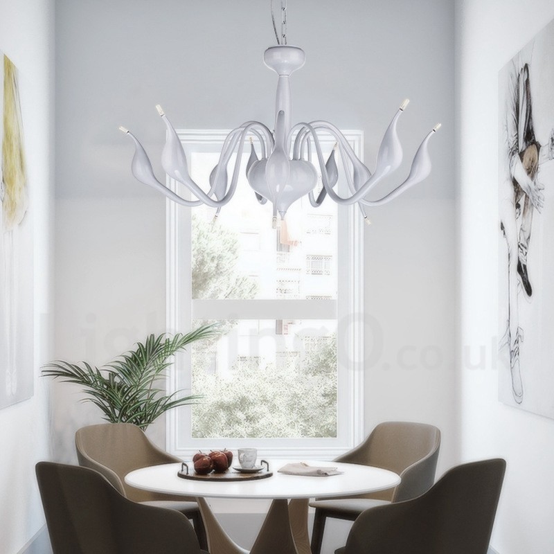 18 Lights Stainless Post Modern Swan Kattokruunu Valo G4 Valkoinen viimeistelty