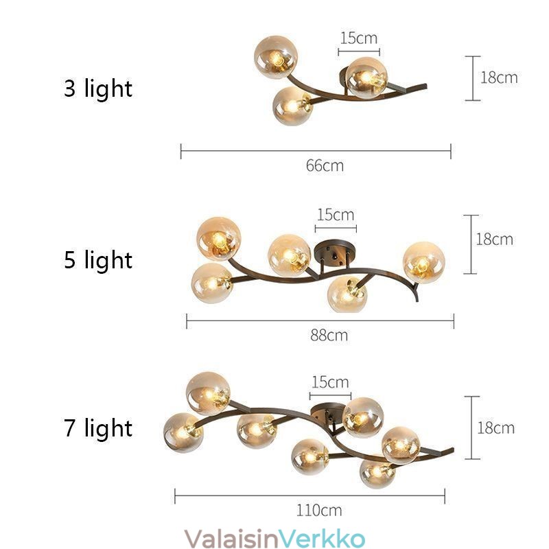 Moderni minimalistinen Branch uppoasennettu lasipallokattovalaisin