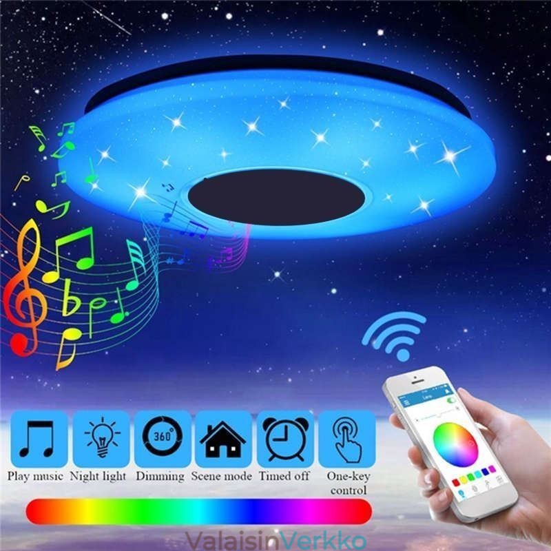 Uppoasennettava värikäs kattolamppu Bluetooth-musiikkikaiuttimen ajoitustoiminnolla