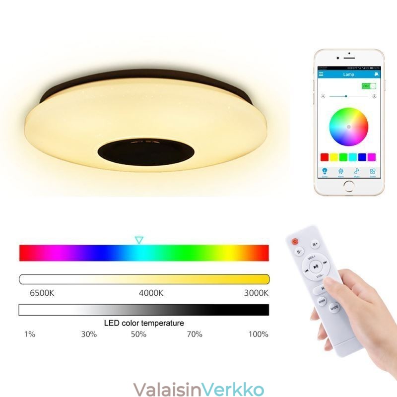 Uppoasennettava värikäs kattolamppu Bluetooth-musiikkikaiuttimen ajoitustoiminnolla