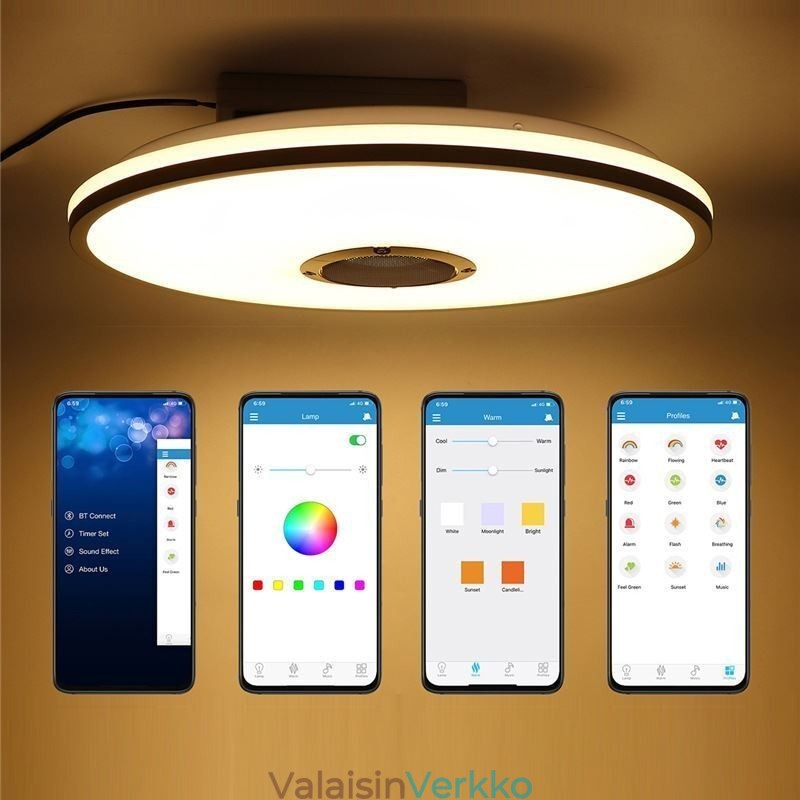 Uppoasennettava värikäs kattovalo Bluetooth-musiikkikaiuttimen ajoitustoiminnolla