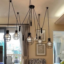 Ruokailu Istuva kattokruunu Amerikkalaiset maalaislamput ja lyhdyt Lift Tiny Cages Droplight