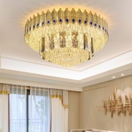 Crystal Flush Mount Pyöreä galvanoitu Phoenix Tail Gold Ylellinen koristeellinen kattovalo