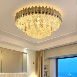 Crystal Flush Mount Pyöreä galvanoitu Phoenix Tail Gold Ylellinen koristeellinen kattovalo
