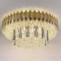 Crystal Flush Mount Pyöreä galvanoitu Phoenix Tail Gold Ylellinen koristeellinen kattovalo