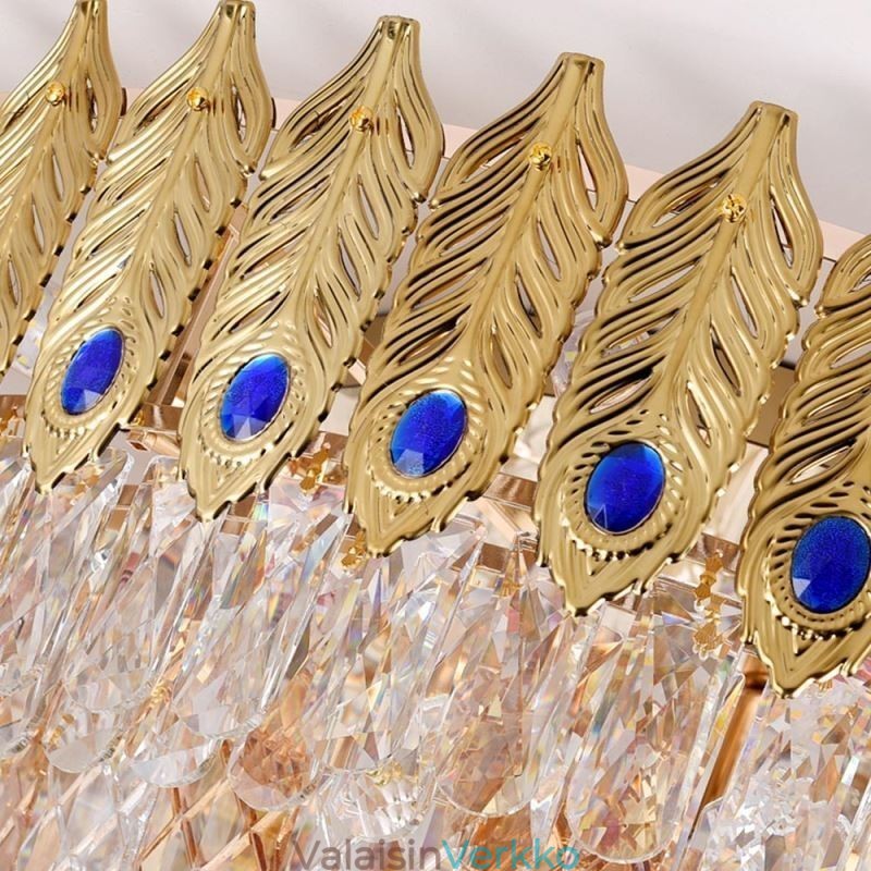 Crystal Flush Mount Pyöreä galvanoitu Phoenix Tail Gold Ylellinen koristeellinen kattovalo