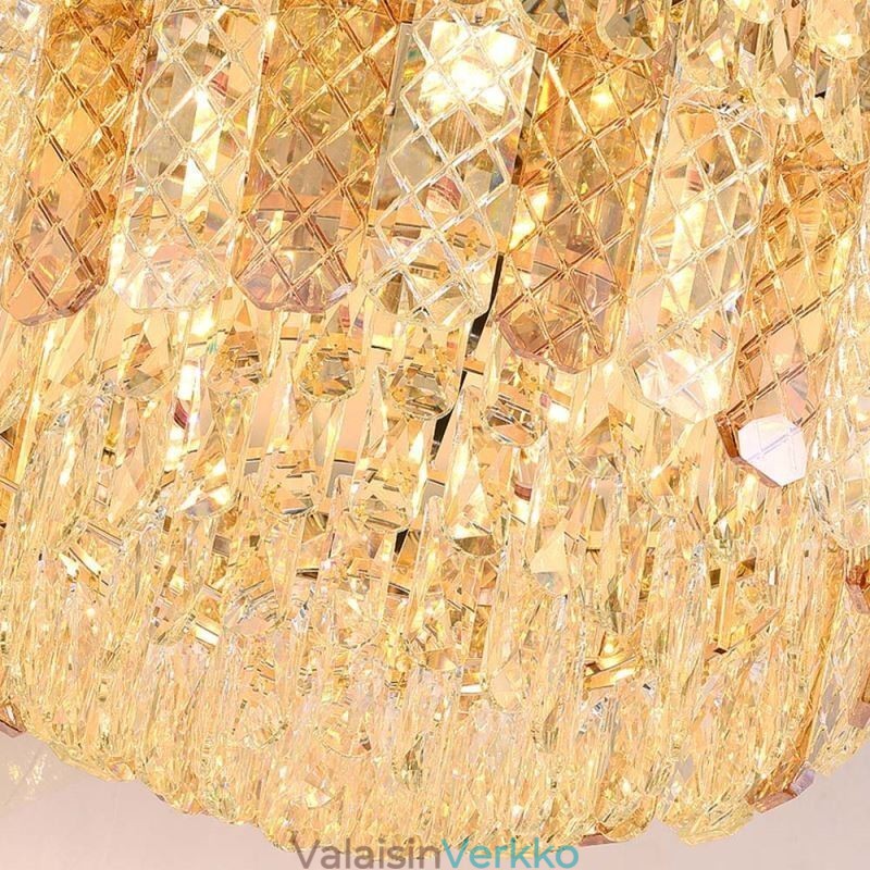 Crystal Flush Mount Pyöreä galvanoitu Phoenix Tail Gold Ylellinen koristeellinen kattovalo