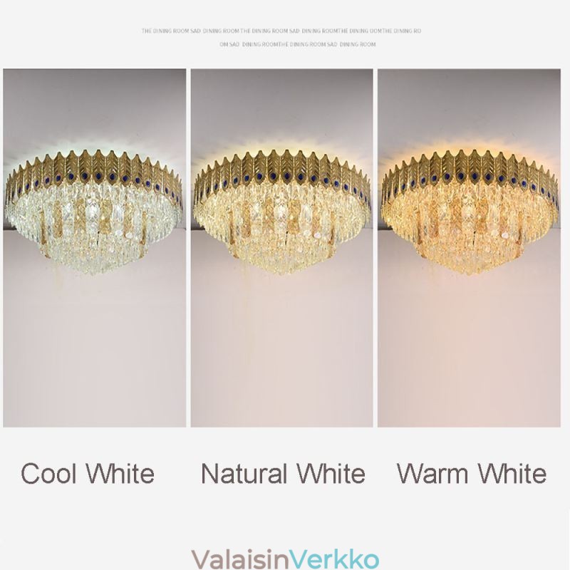 Crystal Flush Mount Pyöreä galvanoitu Phoenix Tail Gold Ylellinen koristeellinen kattovalo