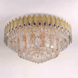 Crystal Flush Mount Pyöreä galvanoitu Phoenix Tail Gold Ylellinen koristeellinen kattovalo