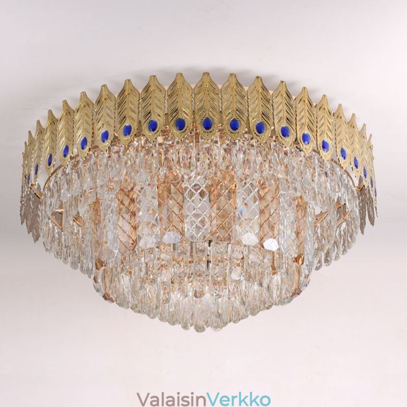 Crystal Flush Mount Pyöreä galvanoitu Phoenix Tail Gold Ylellinen koristeellinen kattovalo