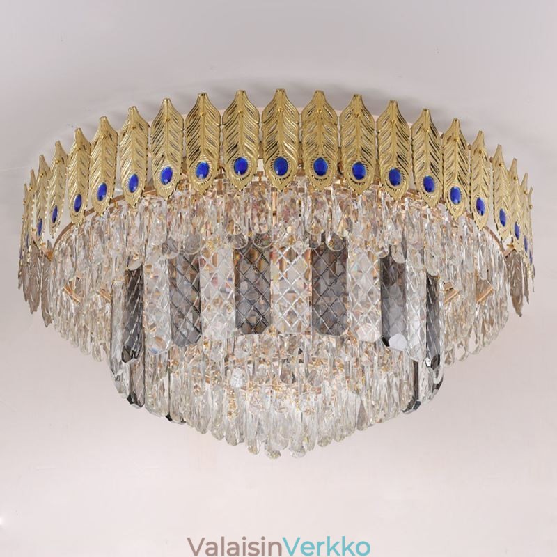 Crystal Flush Mount Pyöreä galvanoitu Phoenix Tail Gold Ylellinen koristeellinen kattovalo