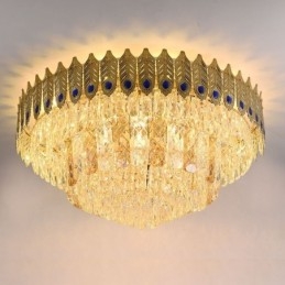 Crystal Flush Mount Pyöreä galvanoitu Phoenix Tail Gold Ylellinen koristeellinen kattovalo