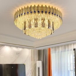 Crystal Flush Mount Pyöreä galvanoitu Phoenix Tail Gold Ylellinen koristeellinen kattovalo
