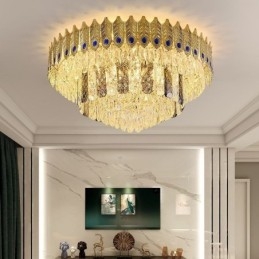 Crystal Flush Mount Pyöreä galvanoitu Phoenix Tail Gold Ylellinen koristeellinen kattovalo