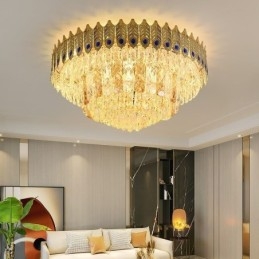 Crystal Flush Mount Pyöreä galvanoitu Phoenix Tail Gold Ylellinen koristeellinen kattovalo