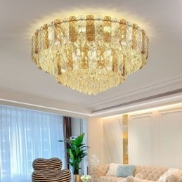 Crystal Flush Mount Double Layer Pyöreä Ylellinen koristeellinen kattovalaisin 80cm