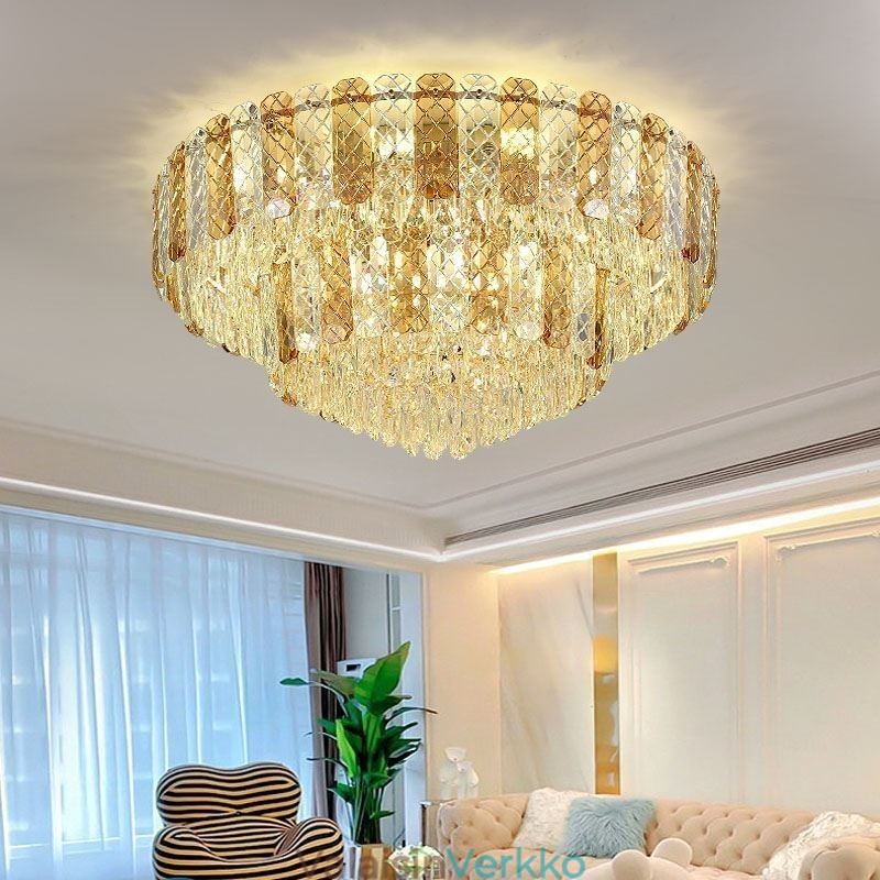 Crystal Flush Mount Double Layer Pyöreä Ylellinen koristeellinen kattovalaisin 80cm