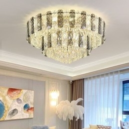 Crystal Flush Mount Double Layer Pyöreä Ylellinen koristeellinen kattovalaisin 80cm